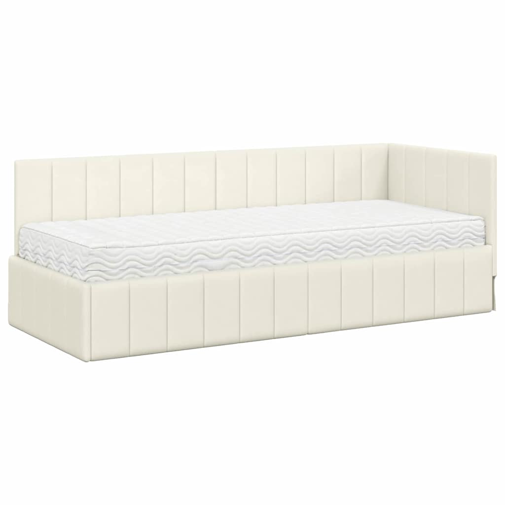 Hjørnesengramme Med Madras Creme 80 X 200 Cm Fløjl - Billede 2