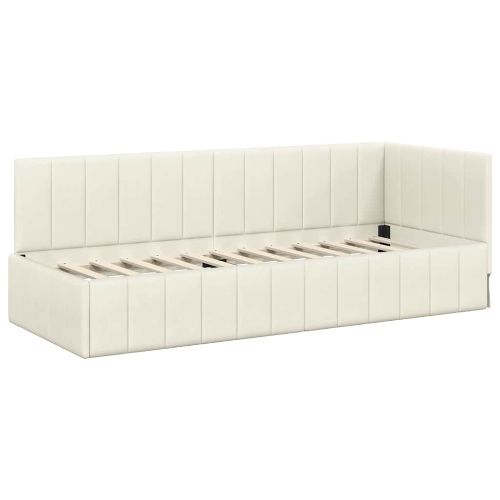 Hjørnesengramme Med Madras Creme 80 X 200 Cm Fløjl - Billede 6