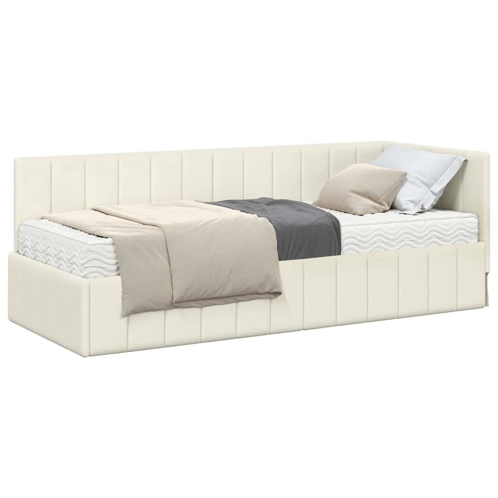 Hjørnesengramme Med Madras Creme 80 X 200 Cm Fløjl - Billede 3
