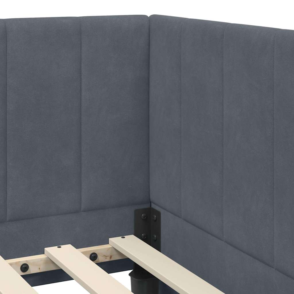 Hjørnesengramme Med Madras Mørkegrå 90 X 200 Cm Fløjl - Billede 10