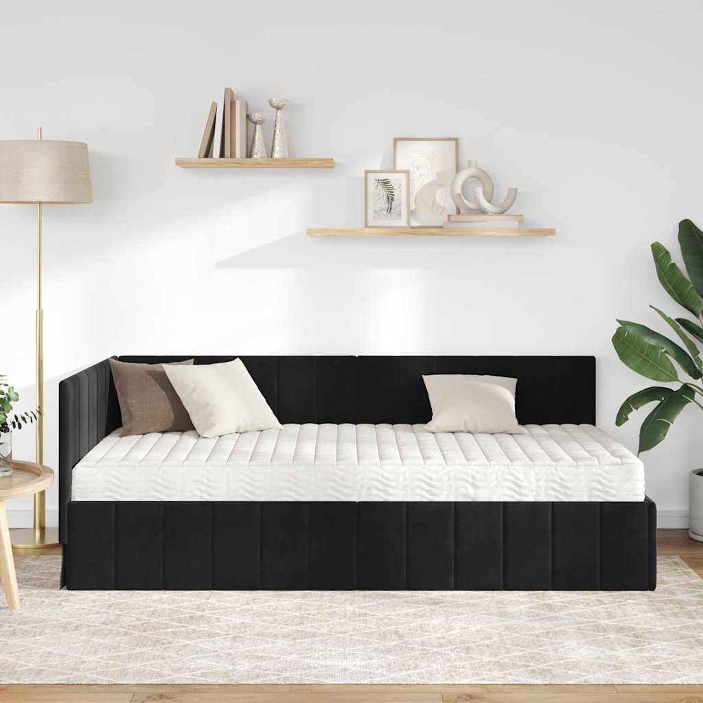Hjørnesengramme Med Madras Sort 90 X 200 Cm Fløjl - Billede 4