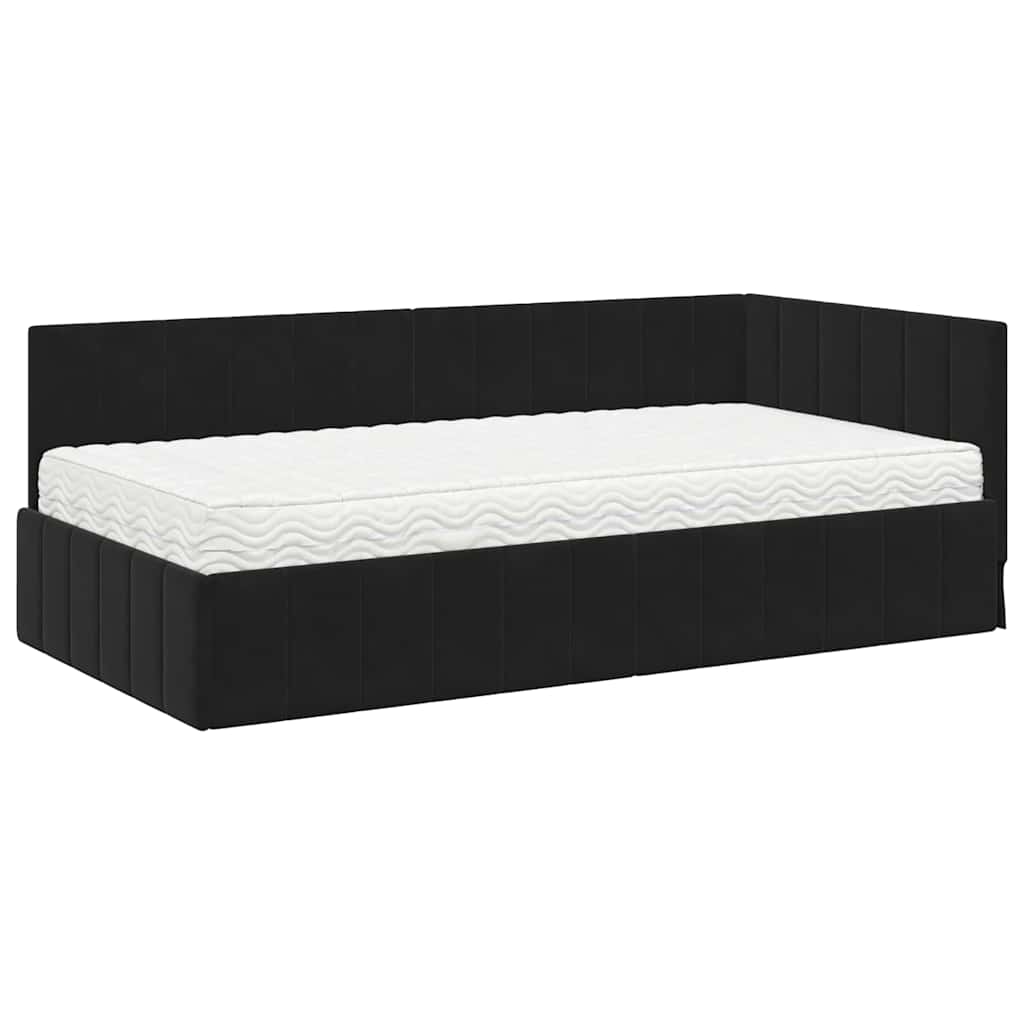 Hjørnesengramme Med Madras Sort 90 X 200 Cm Fløjl - Billede 2