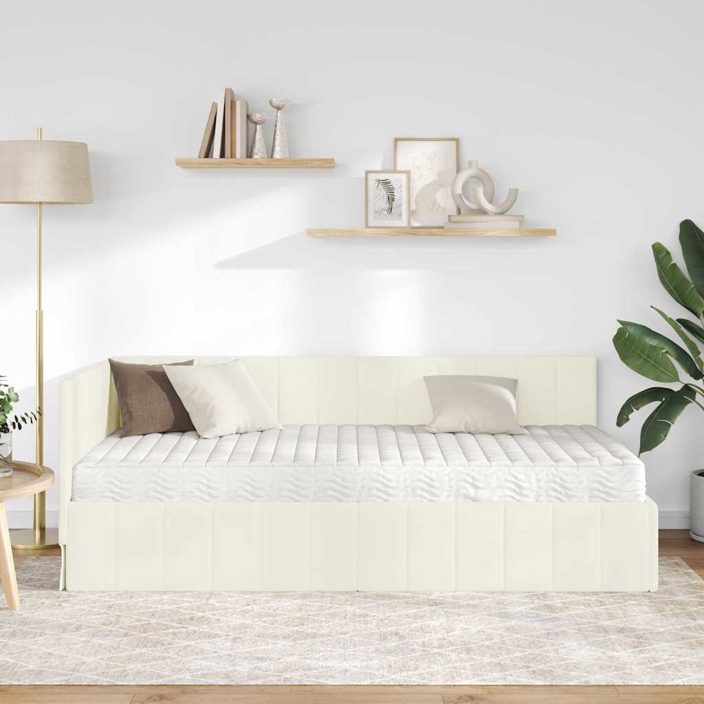 Hjørnesengramme Med Madras Creme 90 X 200 Cm Fløjl - Billede 4