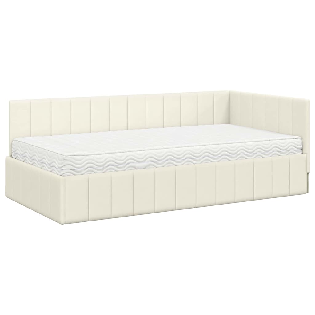 Hjørnesengramme Med Madras Creme 90 X 200 Cm Fløjl - Billede 2