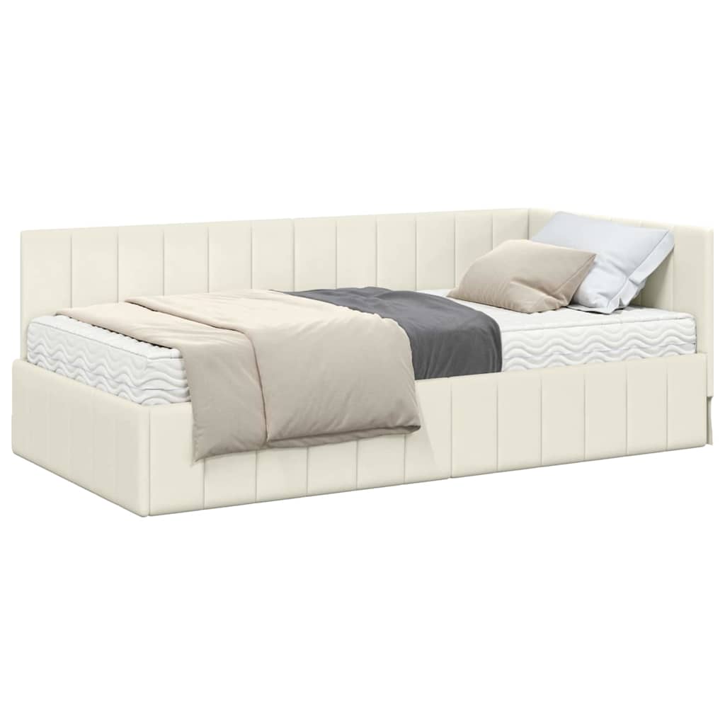 Hjørnesengramme Med Madras Creme 90 X 200 Cm Fløjl - Billede 3