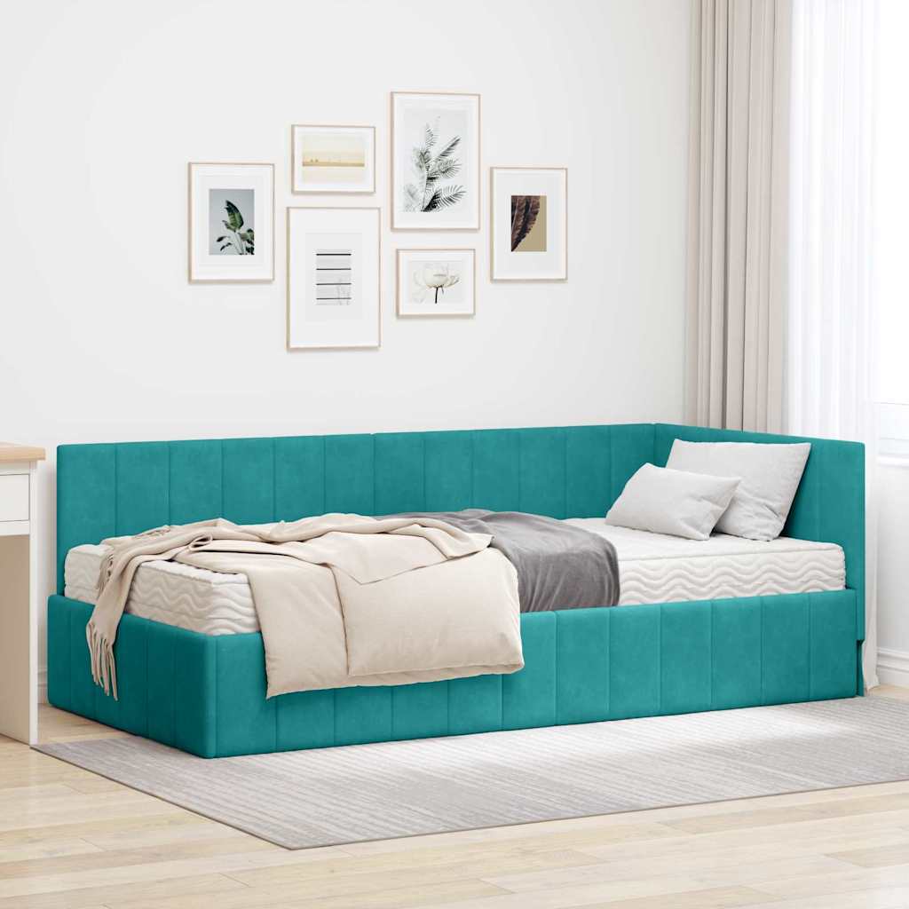 Hjørnesengramme Med Madras Turkis 90 X 200 Cm Fløjl - Hovedbillede