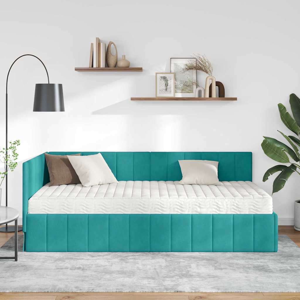 Hjørnesengramme Med Madras Turkis 90 X 200 Cm Fløjl - Billede 4