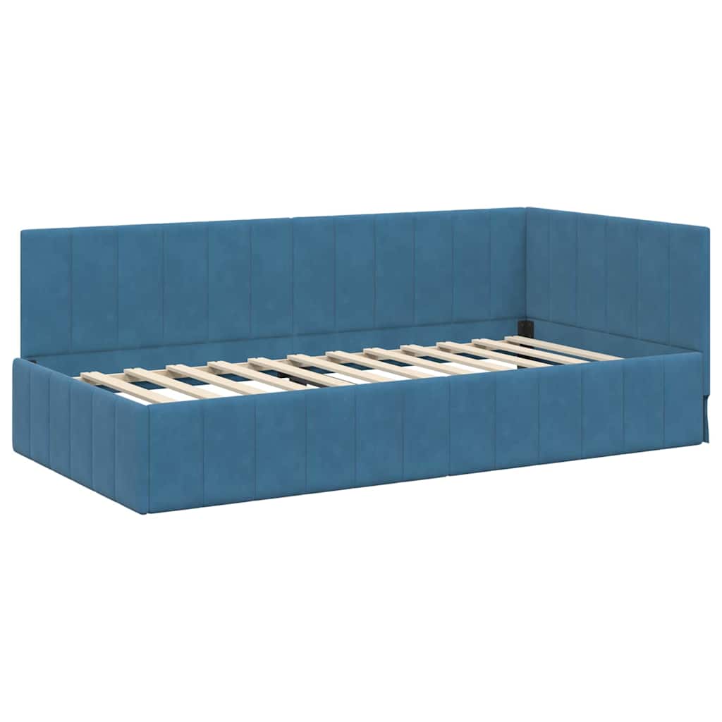 Hjørnesengramme Med Madras Blå 100 X 200 Cm Fløjl - Billede 6