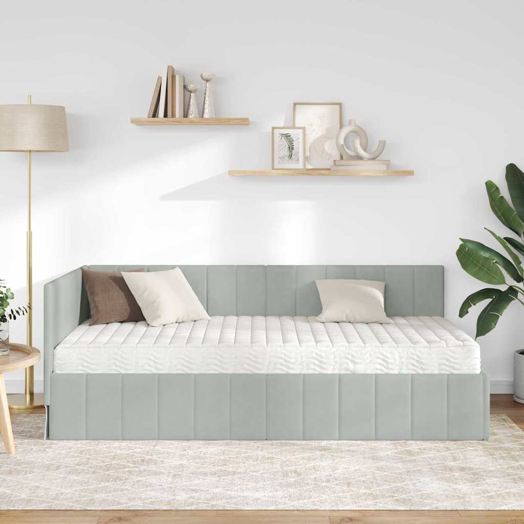 Hjørnesengramme Med Madras Lysegrå 100 X 200 Cm Fløjl - Billede 4