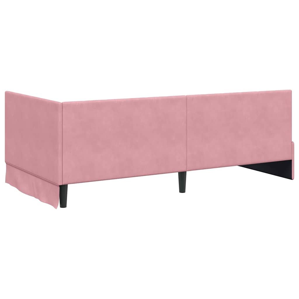 Hjørnesengramme Med Madras Lyserød 100 X 200 Cm Fløjl - Billede 9