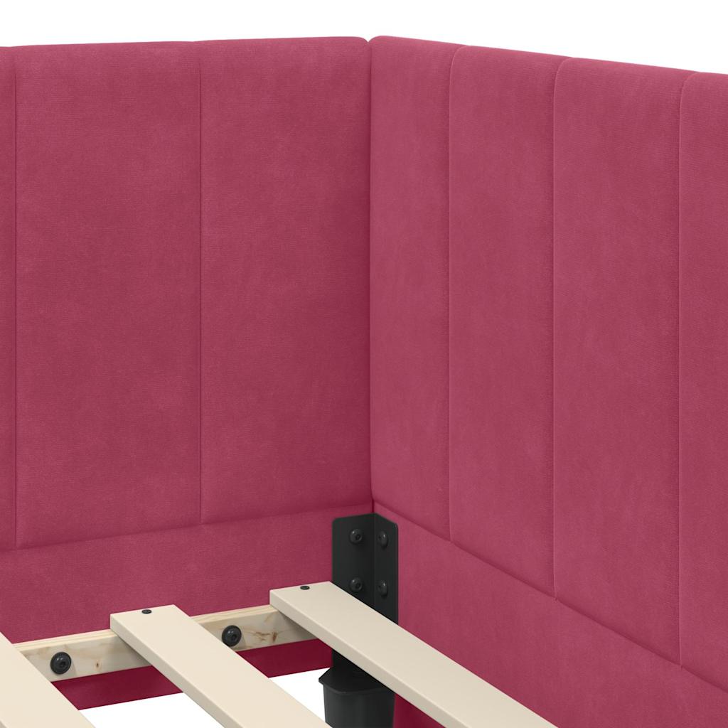 Hjørnesengramme Med Madras Vinrød 100 X 200 Cm Fløjl - Billede 10
