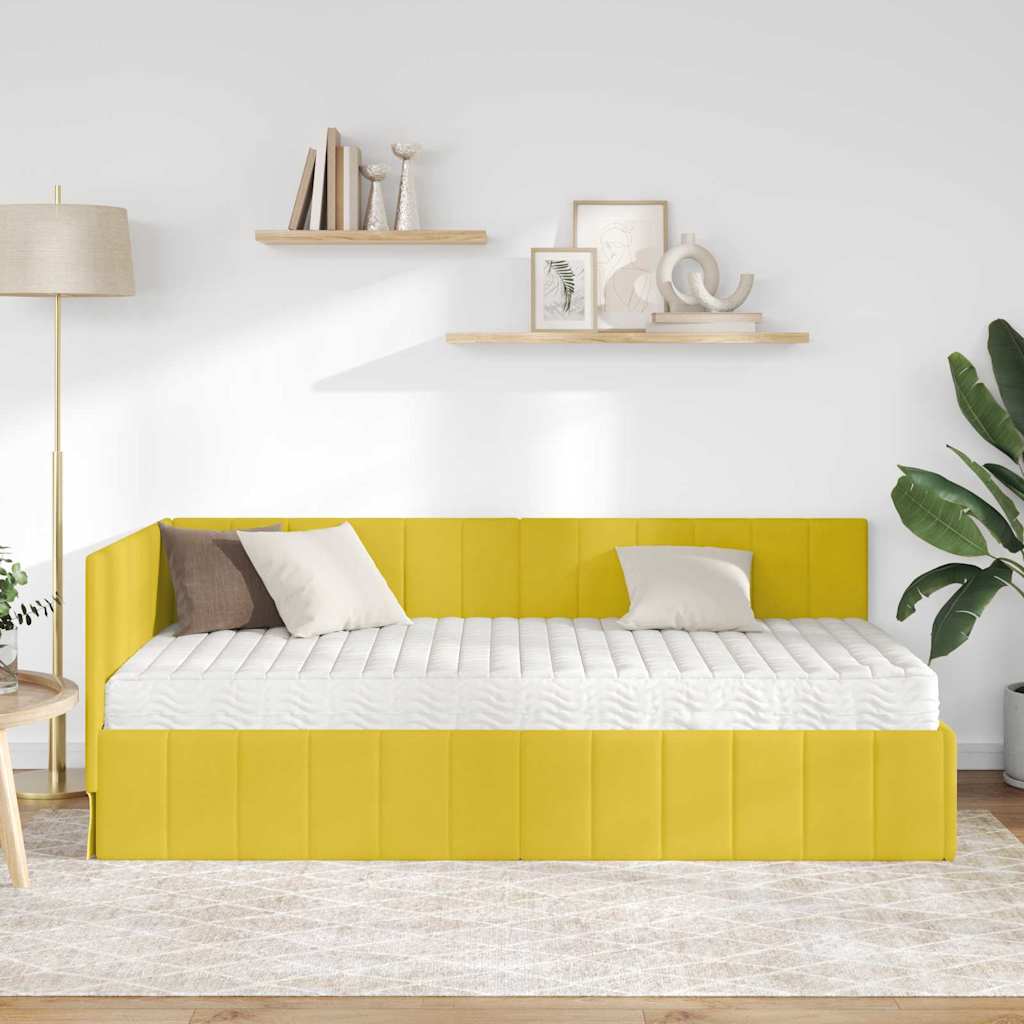 Hjørnesengramme Med Madras Gul 100 X 200 Cm Fløjl - Billede 4