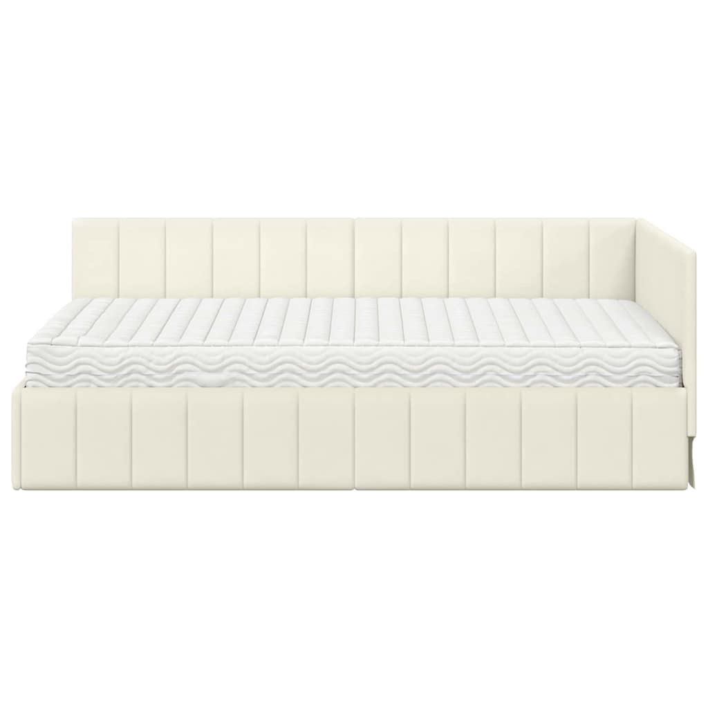 Hjørnesengramme Med Madras Creme 100 X 200 Cm Fløjl - Billede 5