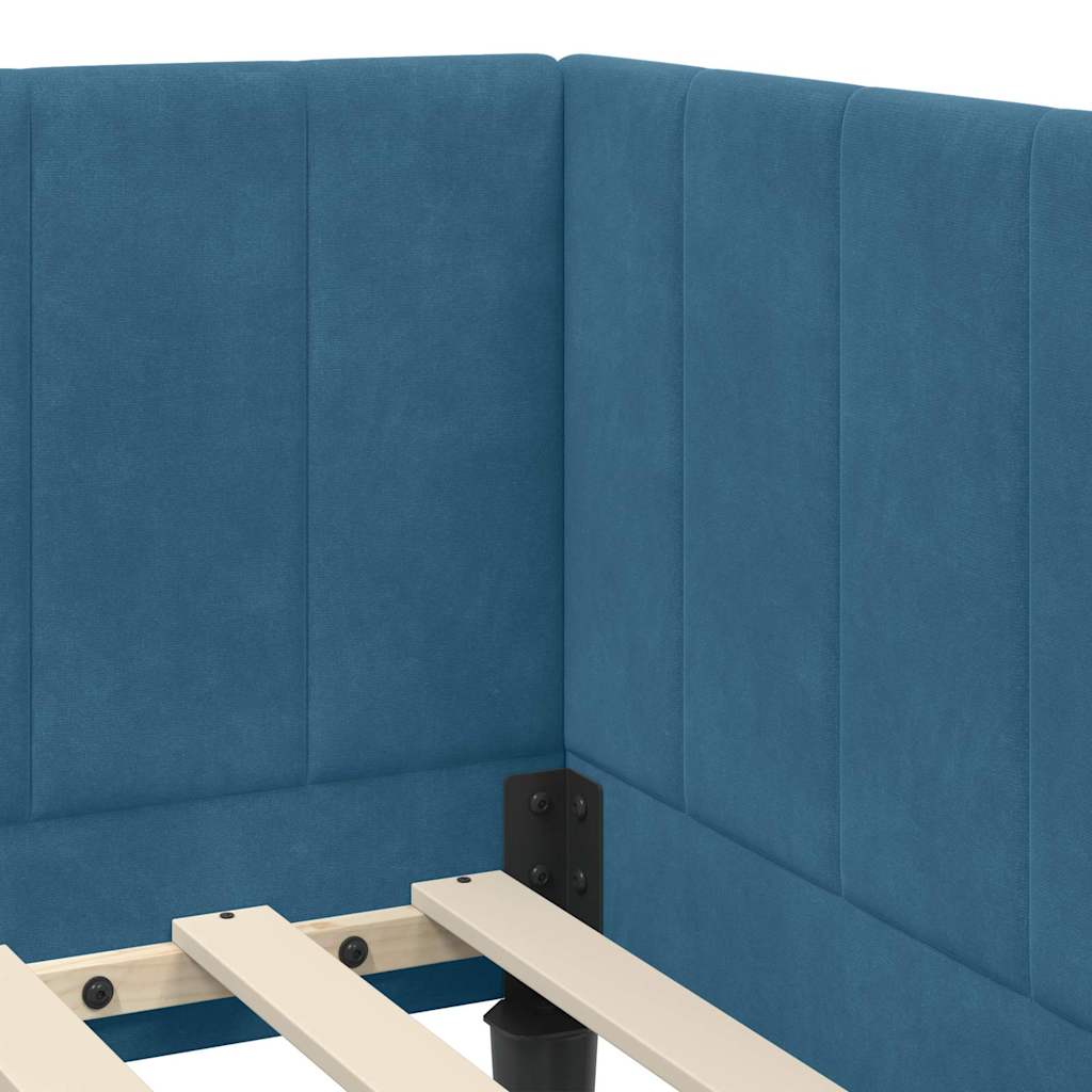 Hjørnesengramme Med Madras Med Hovedgærde Blå 80 X 200 Cm Fløjl - Billede 10