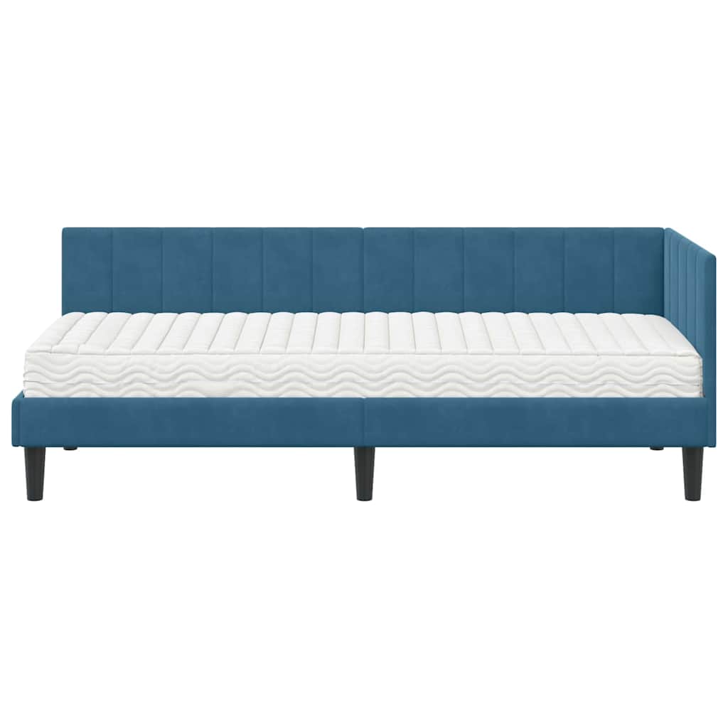 Hjørnesengramme Med Madras Med Hovedgærde Blå 80 X 200 Cm Fløjl - Billede 5