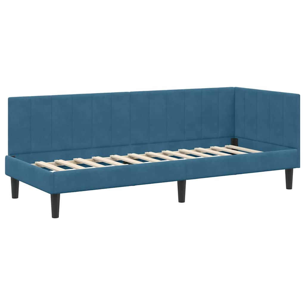 Hjørnesengramme Med Madras Med Hovedgærde Blå 80 X 200 Cm Fløjl - Billede 6