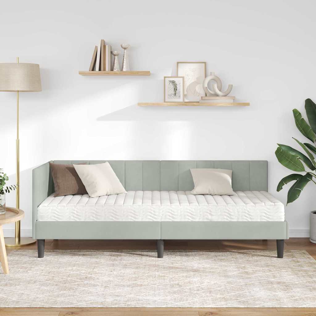 Hjørnesengramme Med Madras Lysegrå 80 X 200 Cm Fløjl - Billede 4