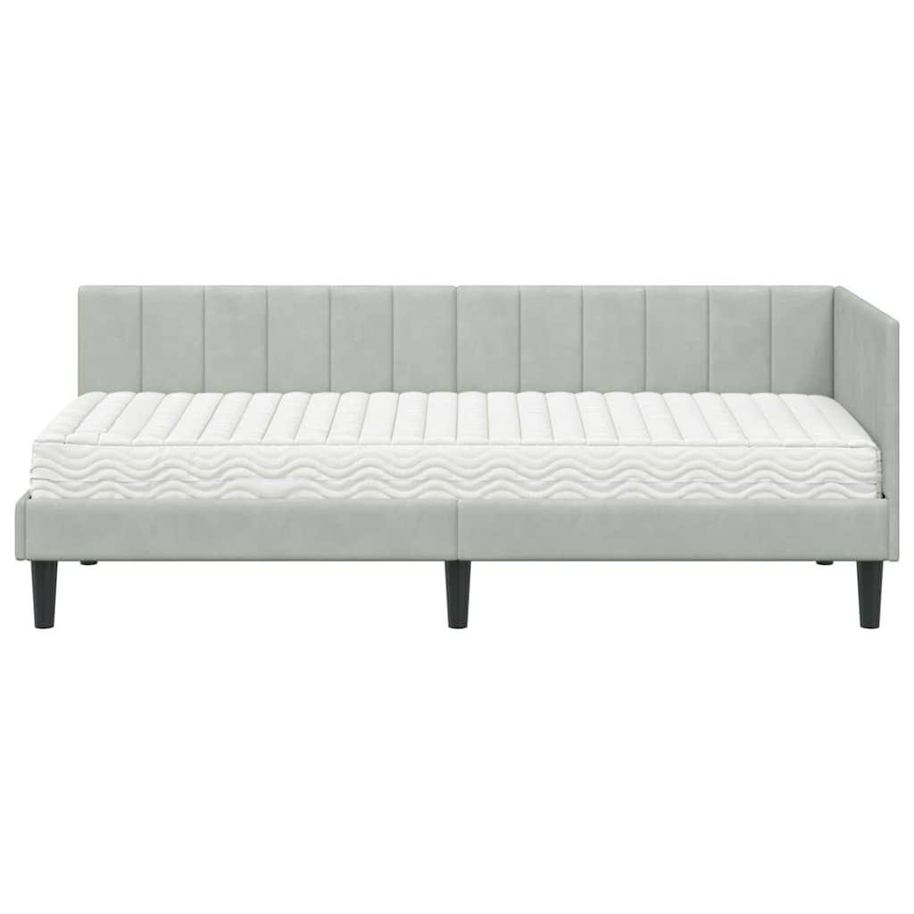 Hjørnesengramme Med Madras Lysegrå 80 X 200 Cm Fløjl - Billede 5