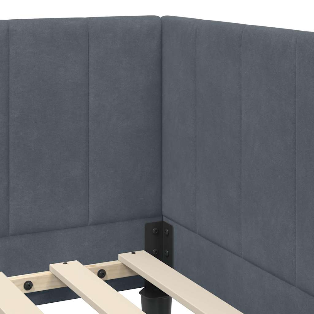Hjørnesengramme Med Madras Mørkegrå 80 X 200 Cm Fløjl - Billede 10