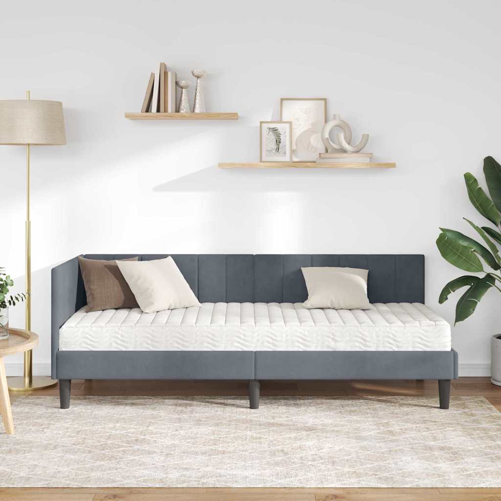 Hjørnesengramme Med Madras Mørkegrå 80 X 200 Cm Fløjl - Billede 4
