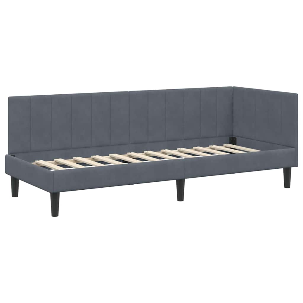 Hjørnesengramme Med Madras Mørkegrå 80 X 200 Cm Fløjl - Billede 6
