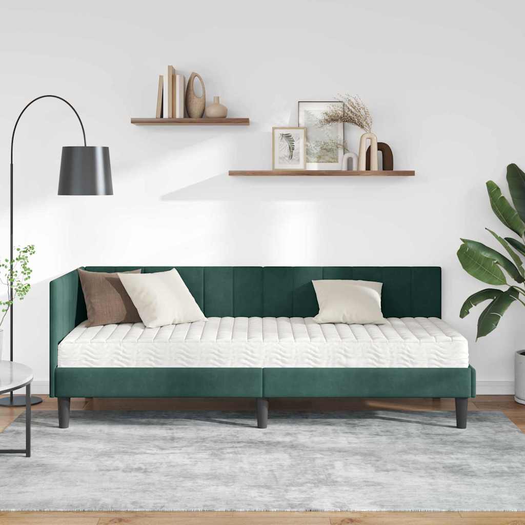 Hjørnesengramme Med Madras Mørkegrøn 80 X 200 Cm Fløjl - Billede 4