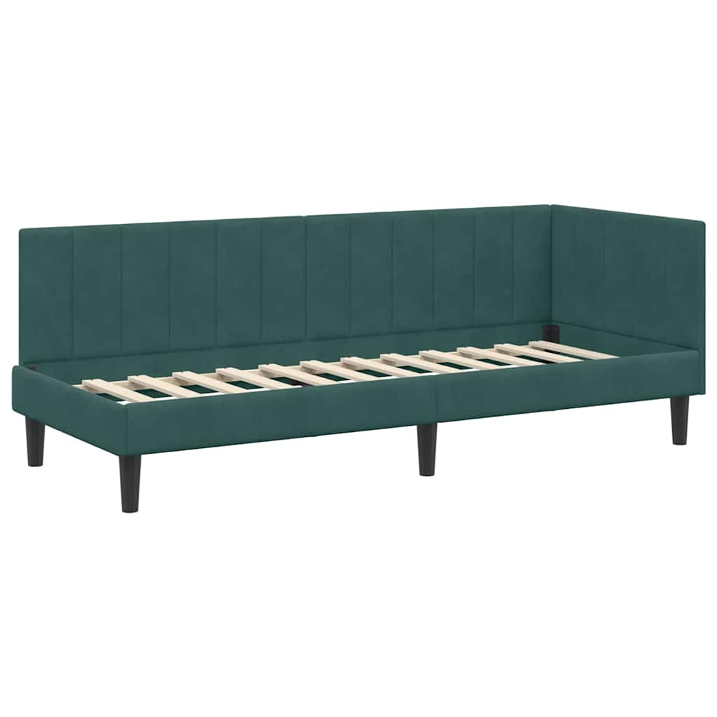 Hjørnesengramme Med Madras Mørkegrøn 80 X 200 Cm Fløjl - Billede 6