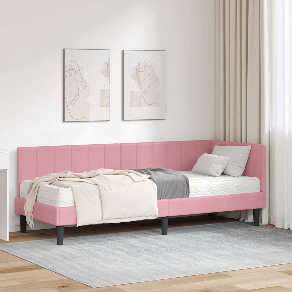 Hjørnesengramme Med Madras Lyserød 80 X 200 Cm Fløjl - Hovedbillede