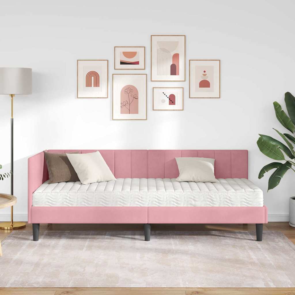 Hjørnesengramme Med Madras Lyserød 80 X 200 Cm Fløjl - Billede 4