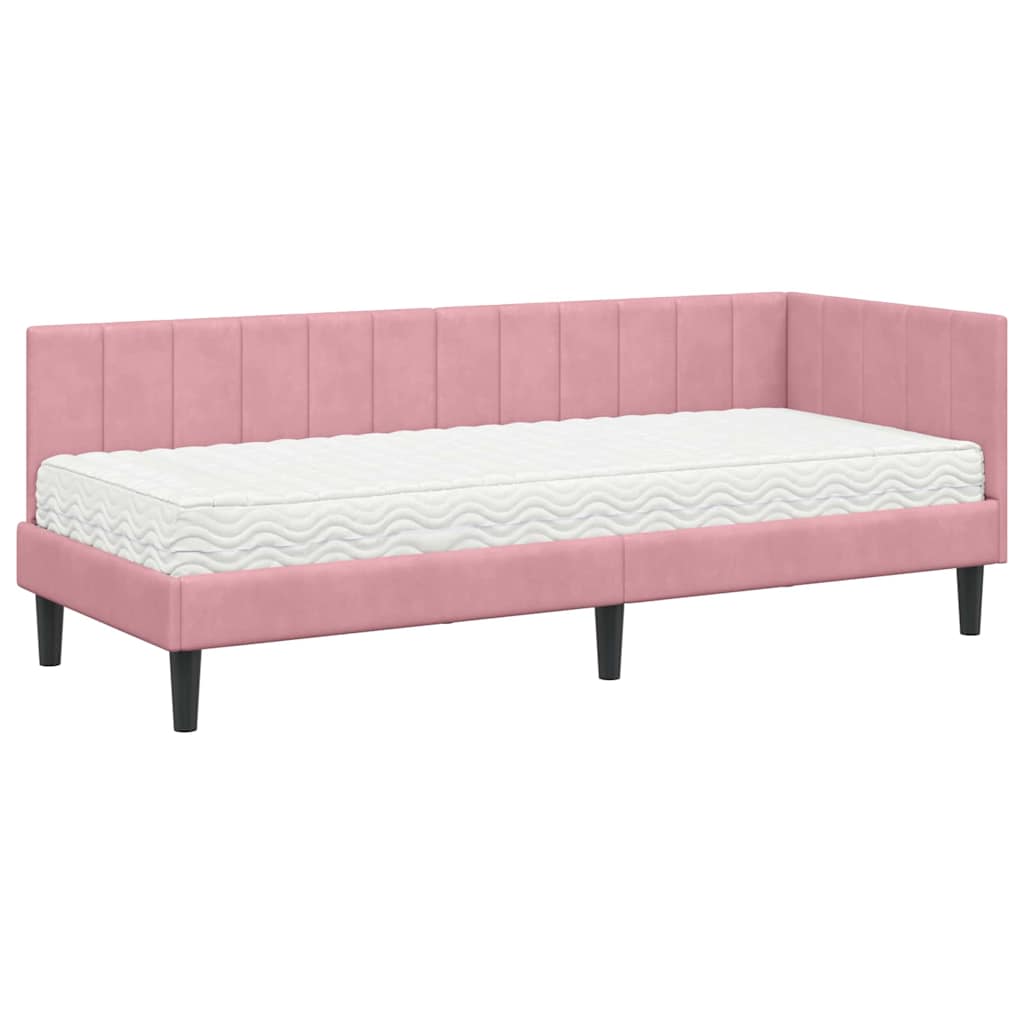 Hjørnesengramme Med Madras Lyserød 80 X 200 Cm Fløjl - Billede 2
