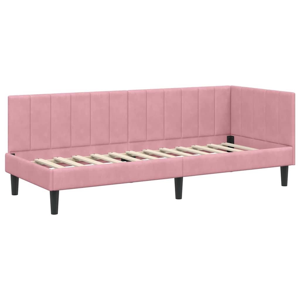 Hjørnesengramme Med Madras Lyserød 80 X 200 Cm Fløjl - Billede 6