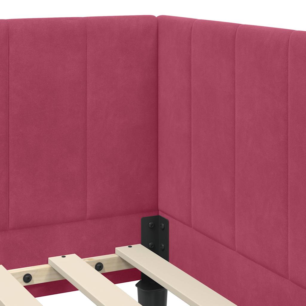 Hjørnesengramme Med Madras Vinrød 80 X 200 Cm Fløjl - Billede 10
