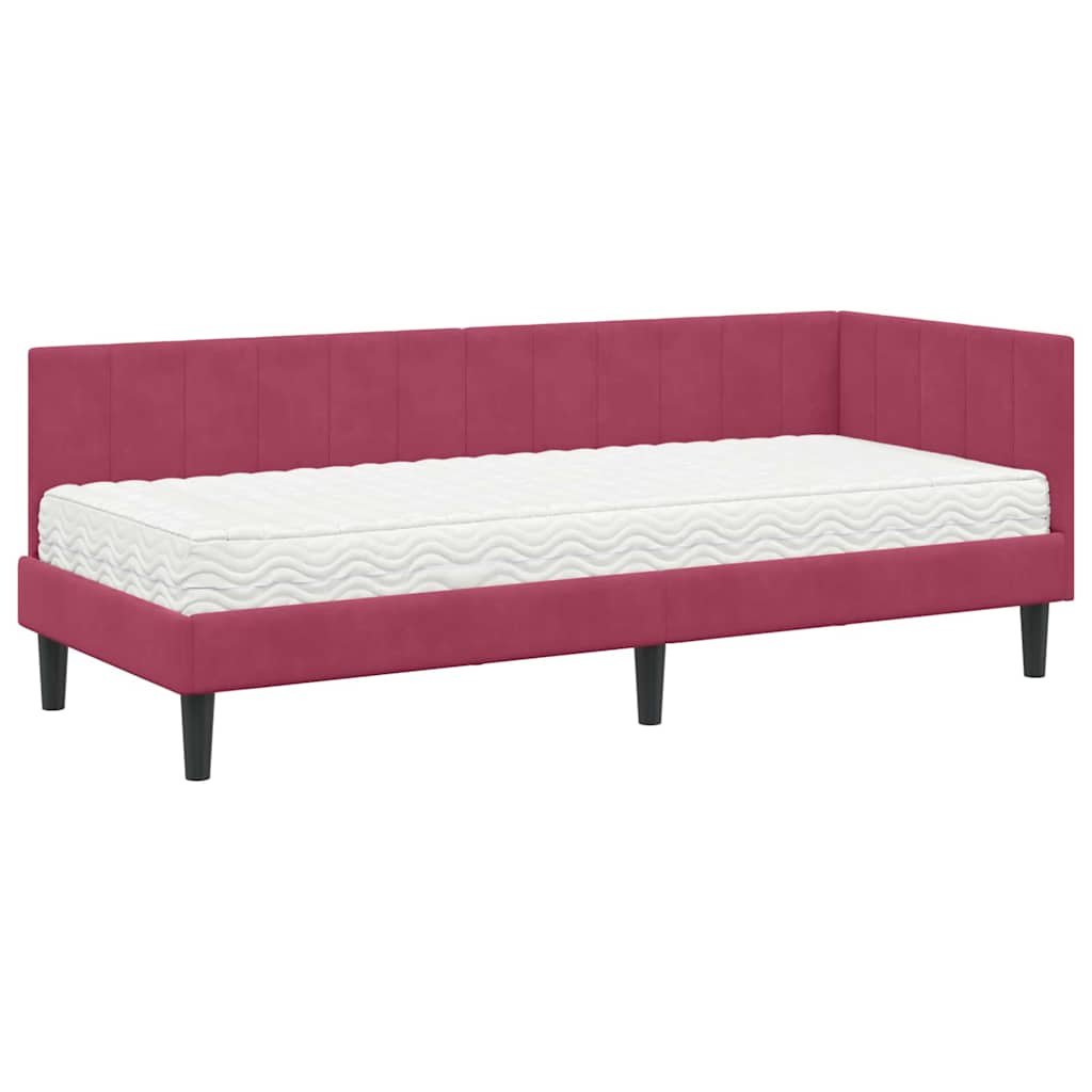 Hjørnesengramme Med Madras Vinrød 80 X 200 Cm Fløjl - Billede 2