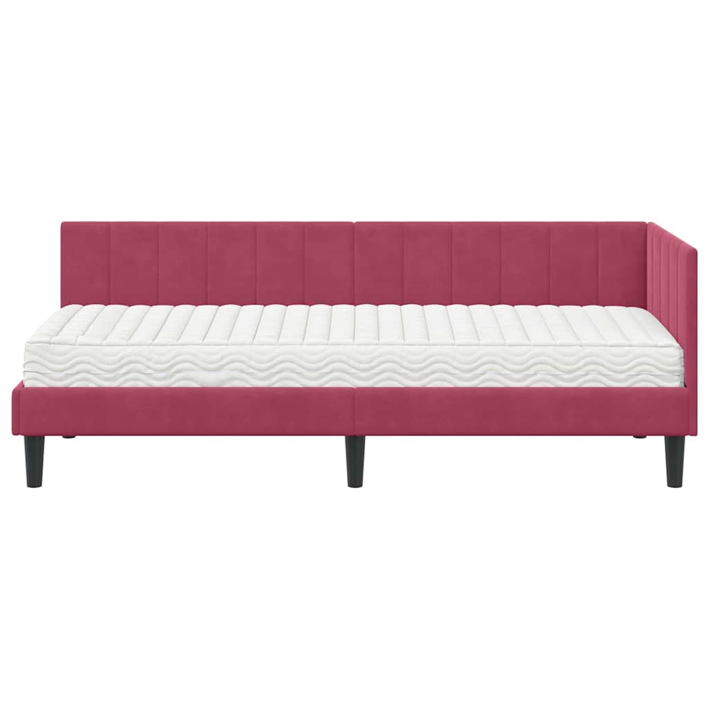 Hjørnesengramme Med Madras Vinrød 80 X 200 Cm Fløjl - Billede 5