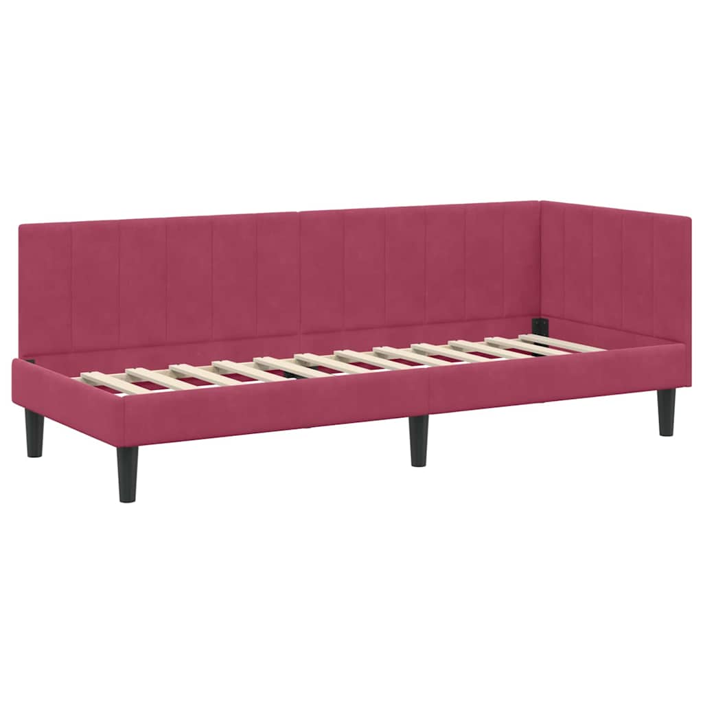 Hjørnesengramme Med Madras Vinrød 80 X 200 Cm Fløjl - Billede 6