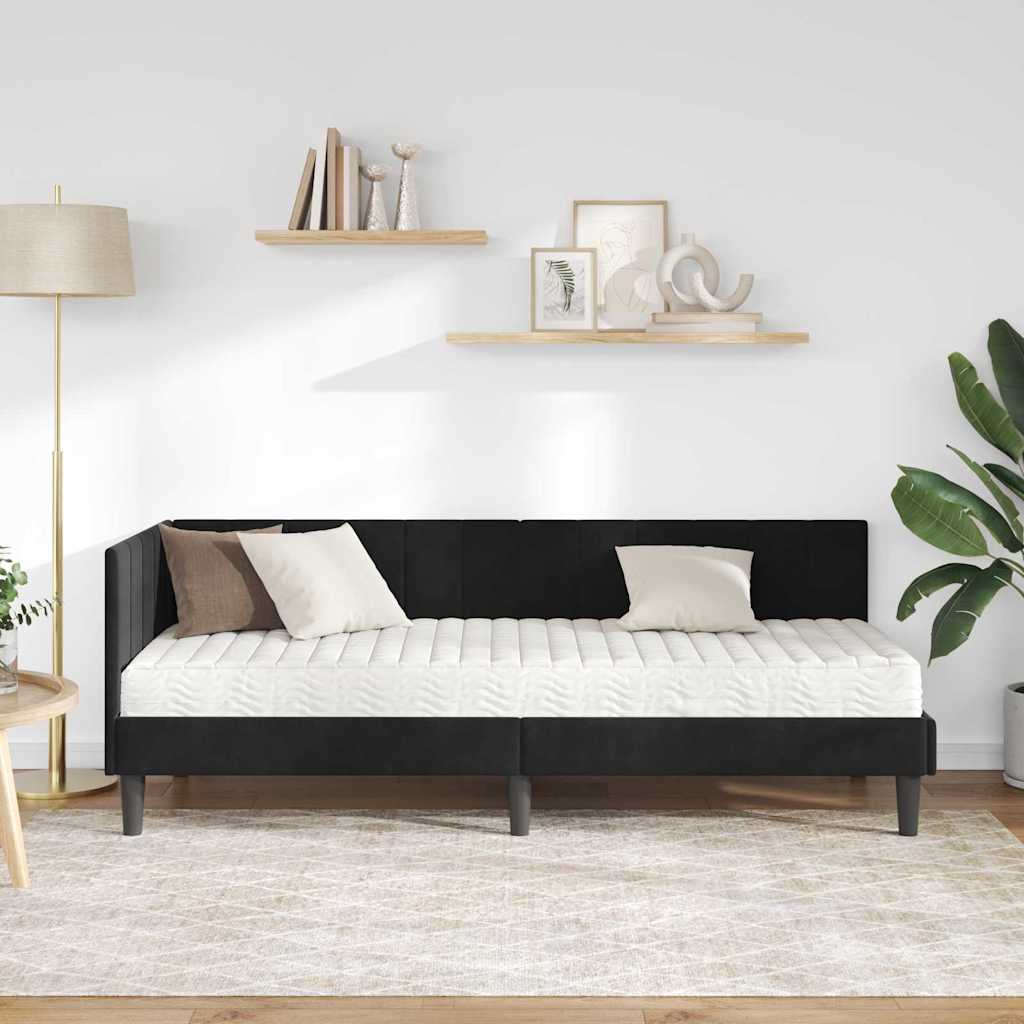 Hjørnesengramme Med Madras Sort 80 X 200 Cm Fløjl - Billede 4