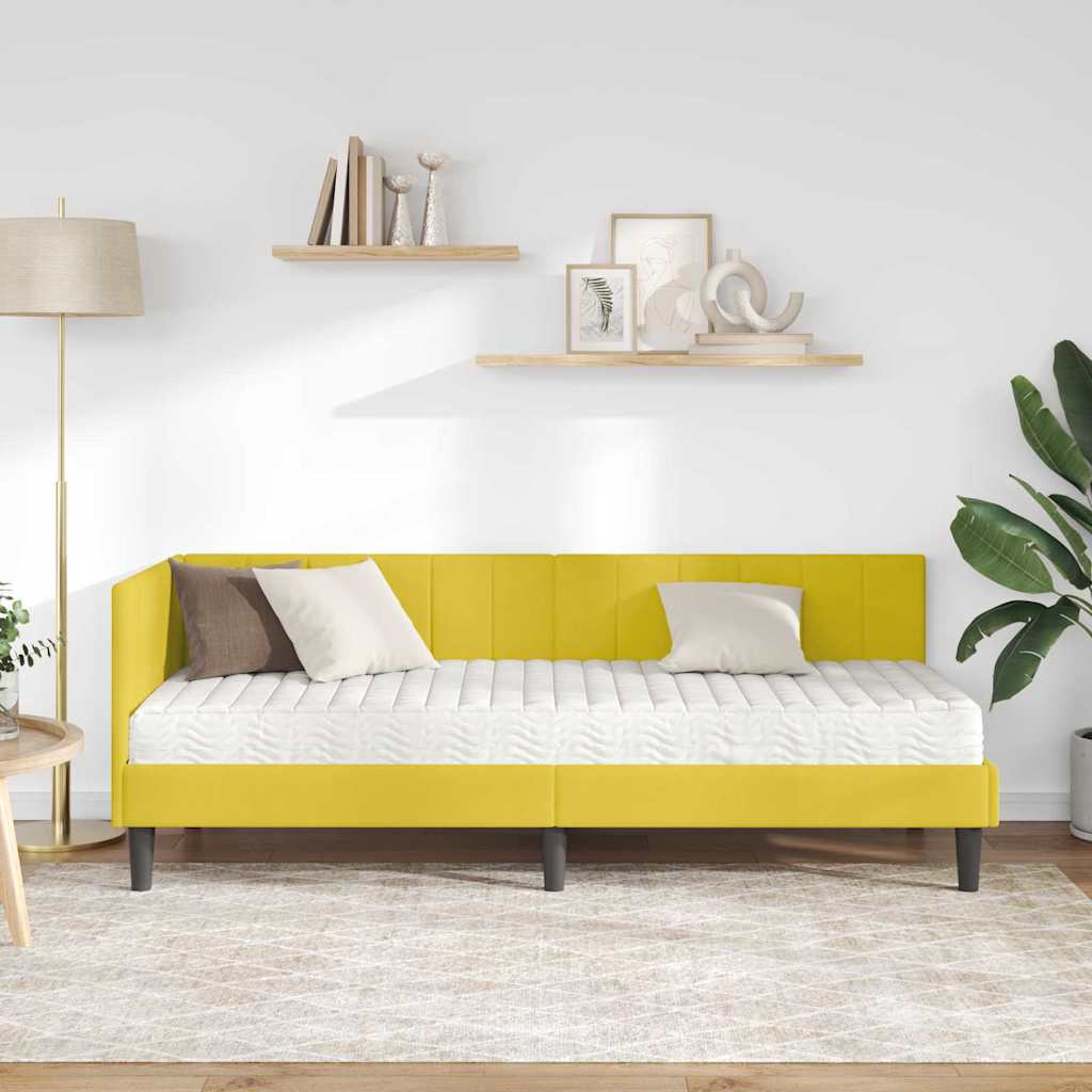 Hjørnesengramme Med Madras Med Hovedgærde Gul 80 X 200 Cm Fløjl - Billede 4