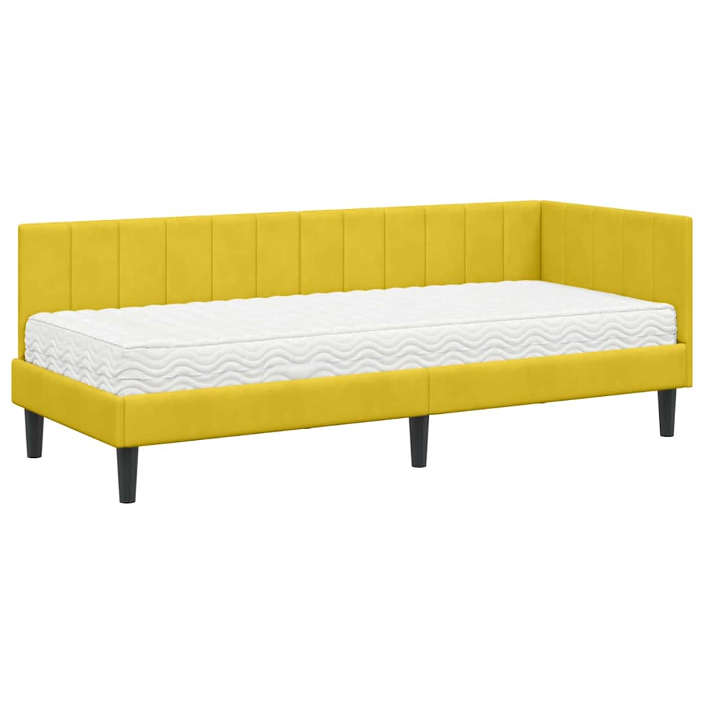 Hjørnesengramme Med Madras Med Hovedgærde Gul 80 X 200 Cm Fløjl - Billede 2