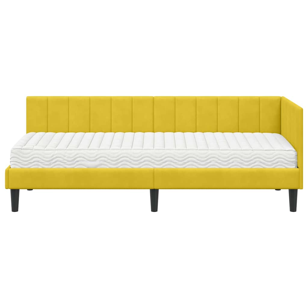 Hjørnesengramme Med Madras Med Hovedgærde Gul 80 X 200 Cm Fløjl - Billede 5