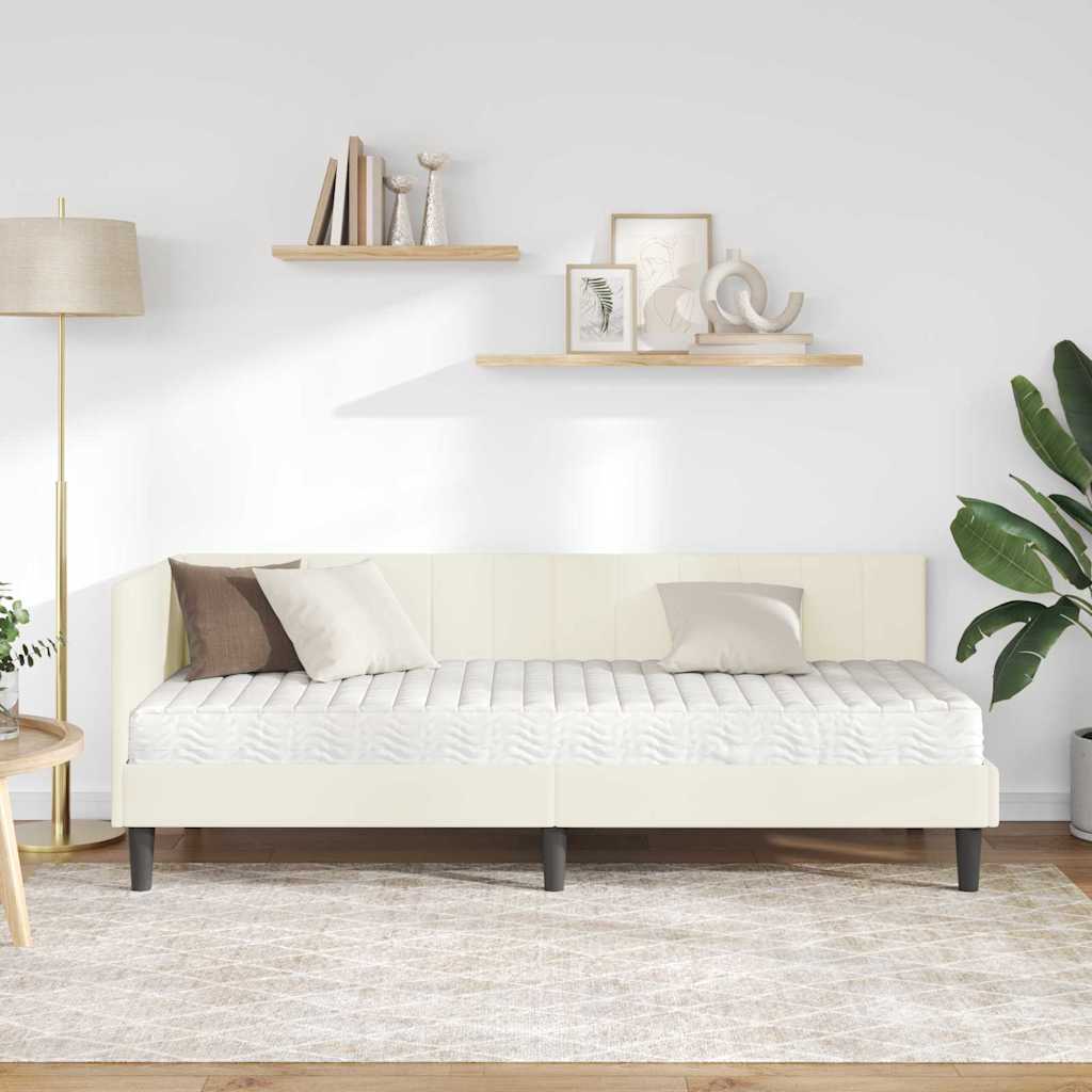 Hjørnesengramme Med Madras Creme 80 X 200 Cm Fløjl - Billede 4