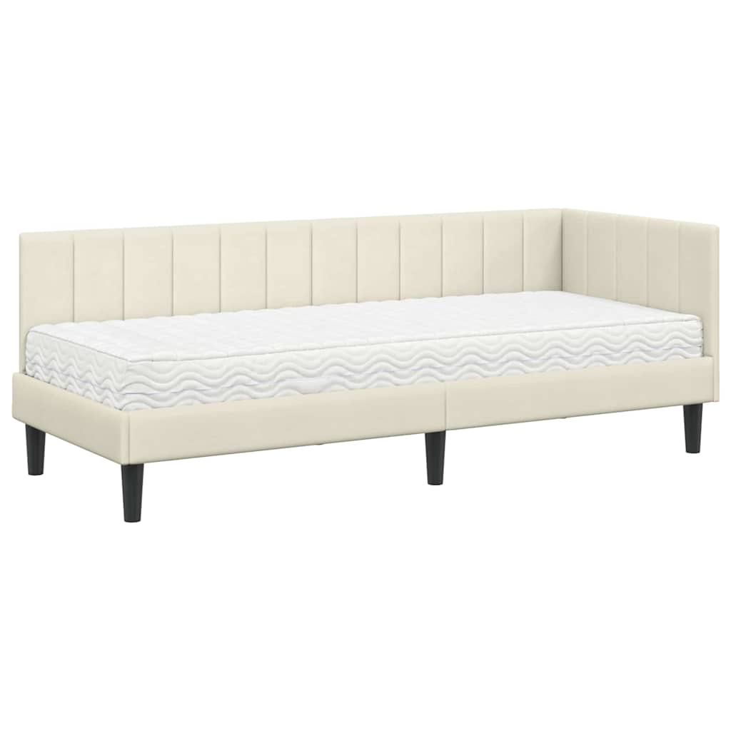 Hjørnesengramme Med Madras Creme 80 X 200 Cm Fløjl - Billede 2