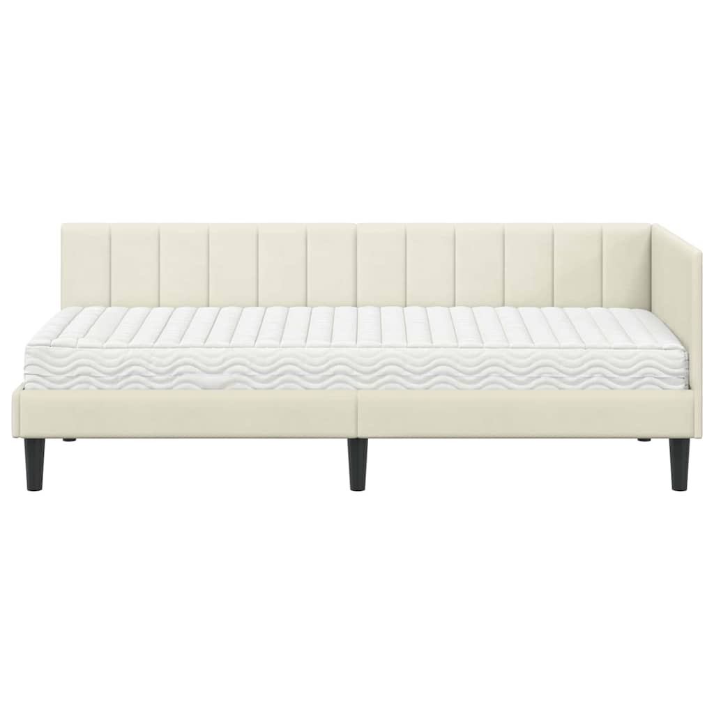 Hjørnesengramme Med Madras Creme 80 X 200 Cm Fløjl - Billede 5