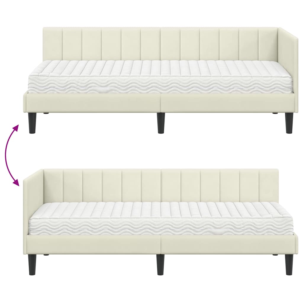 Hjørnesengramme Med Madras Creme 80 X 200 Cm Fløjl - Billede 12