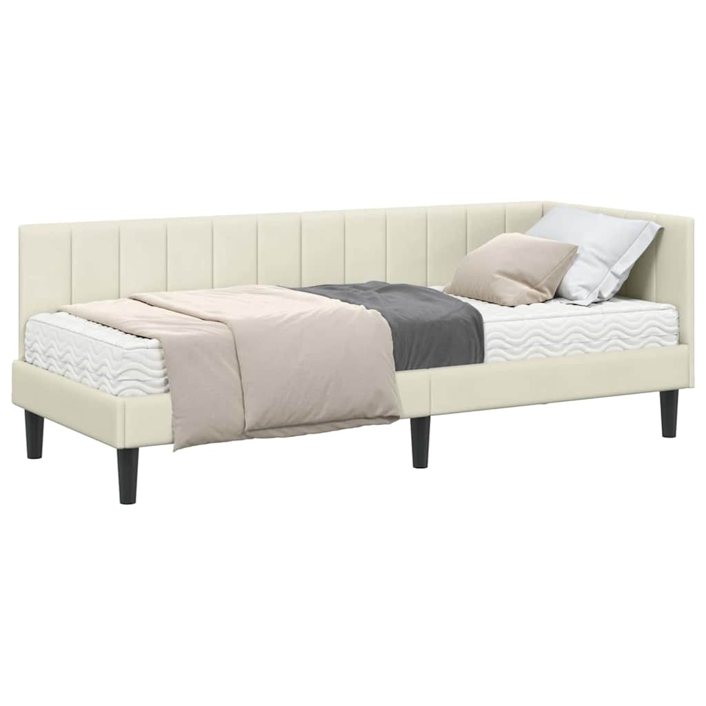 Hjørnesengramme Med Madras Creme 80 X 200 Cm Fløjl - Billede 3