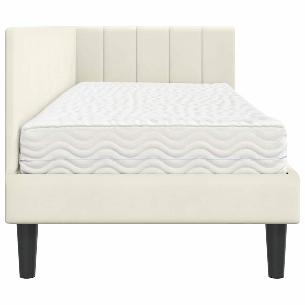 Hjørnesengramme Med Madras Creme 80 X 200 Cm Fløjl - Billede 8