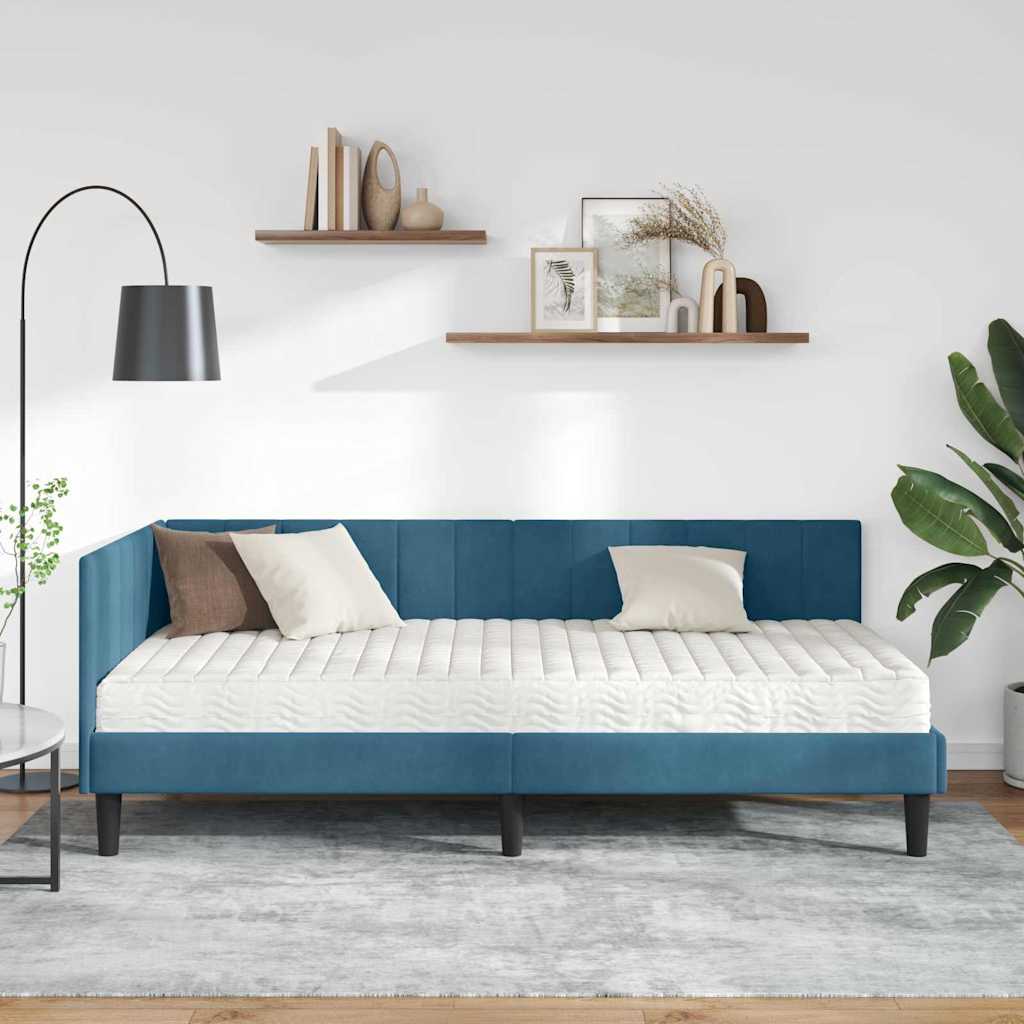 Hjørnesengramme Med Madras Med Hovedgærde Blå 90 X 190 Cm Fløjl - Billede 4