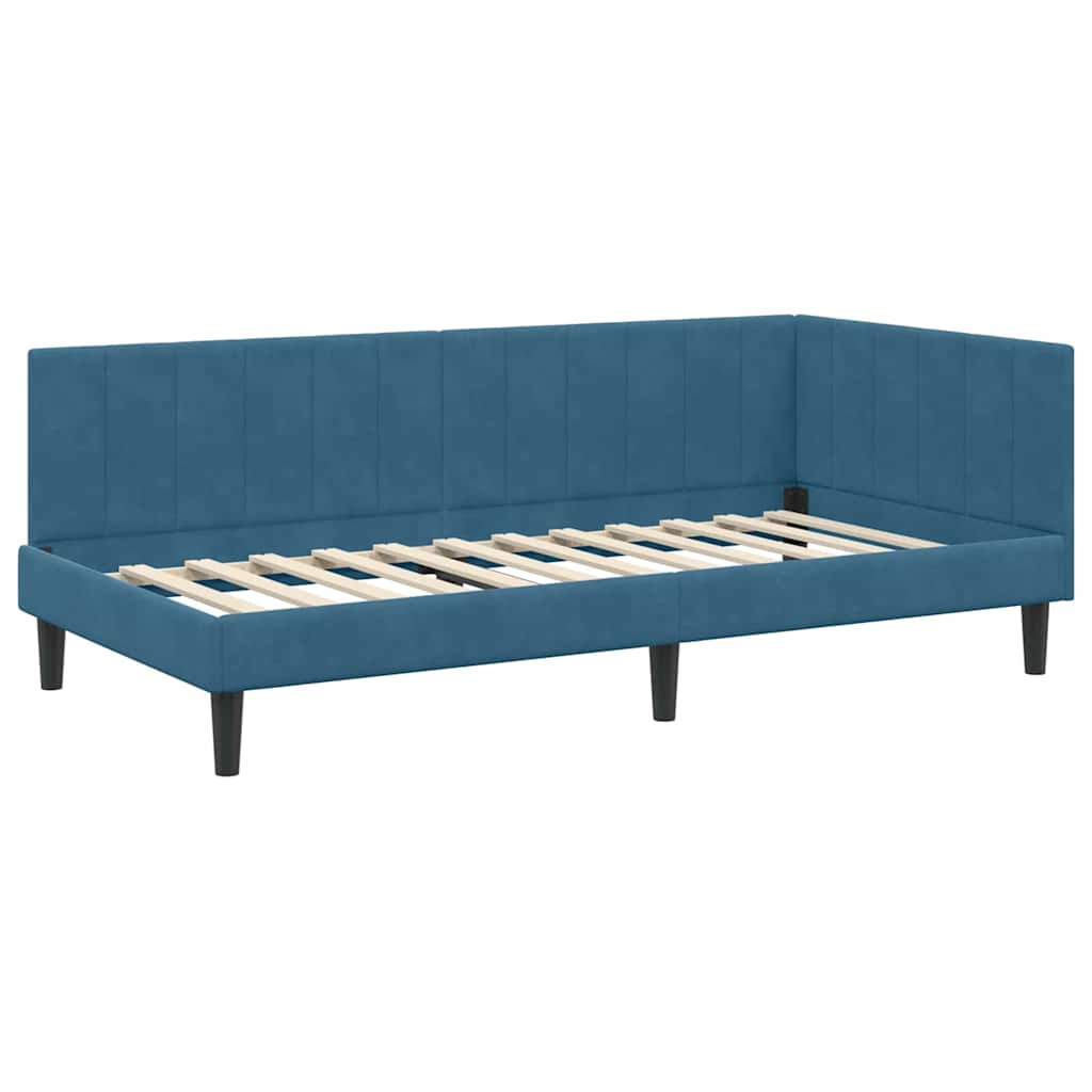 Hjørnesengramme Med Madras Med Hovedgærde Blå 90 X 190 Cm Fløjl - Billede 6