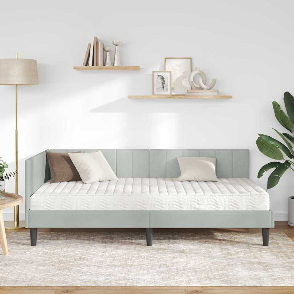 Hjørnesengramme Med Madras Lysegrå 90 X 190 Cm Fløjl - Billede 4