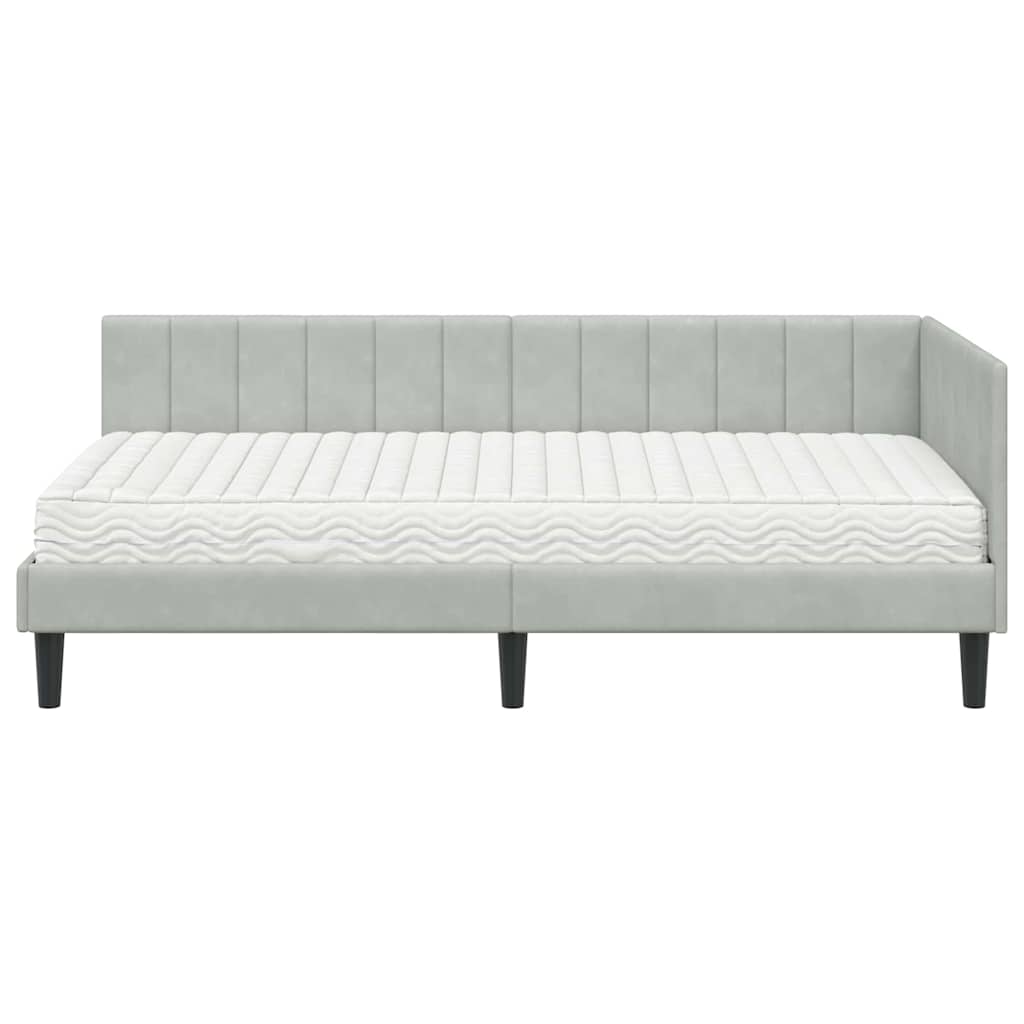 Hjørnesengramme Med Madras Lysegrå 90 X 190 Cm Fløjl - Billede 5