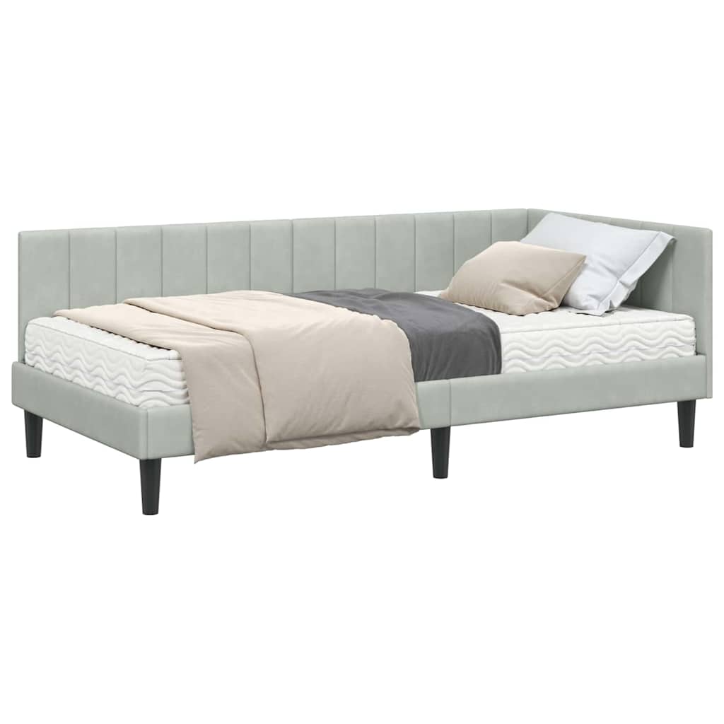 Hjørnesengramme Med Madras Lysegrå 90 X 190 Cm Fløjl - Billede 3